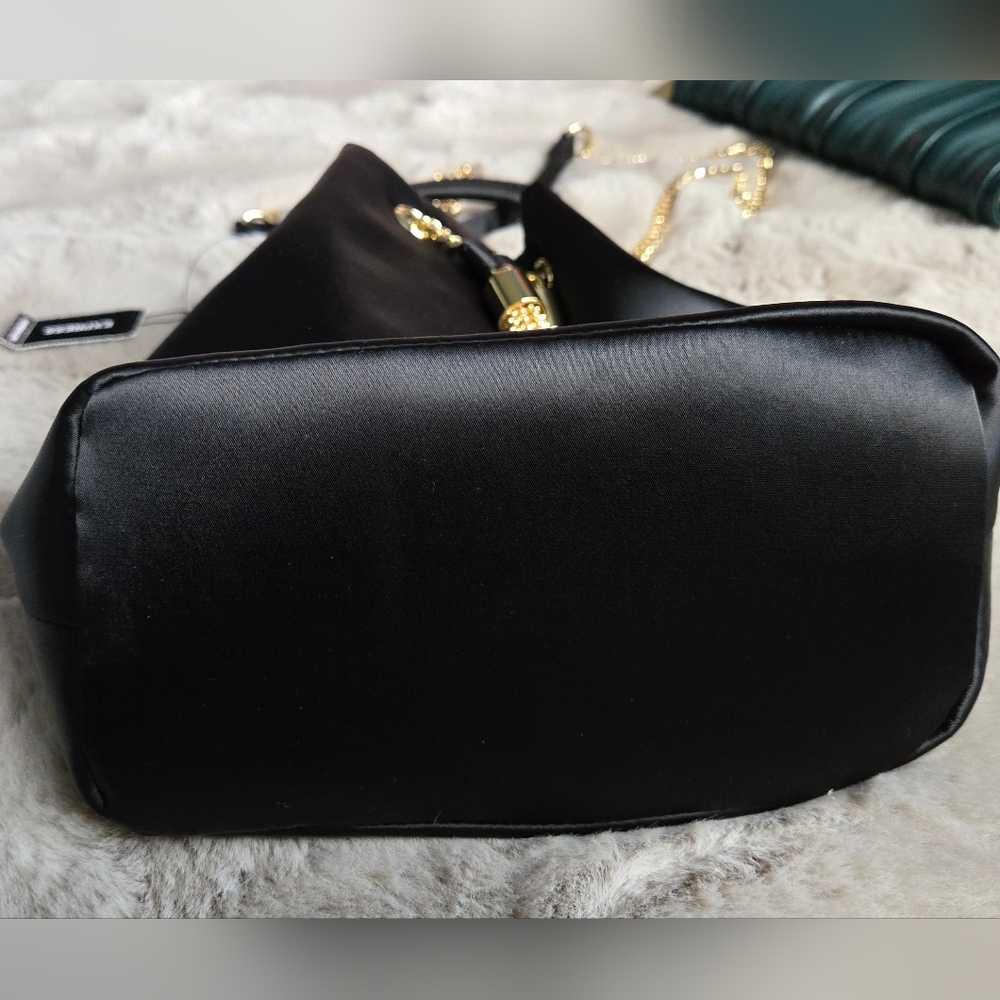 Black Satin, Soft Bucket Bag. New W Tags. By Express. - Picture 4 of 6